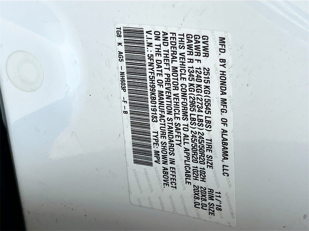 2019 Honda Pilot Touring 8 Passenger